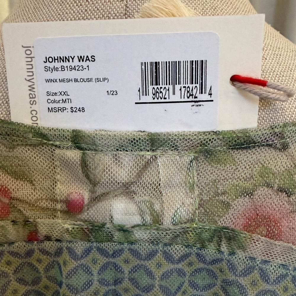 Johnny Was Biya XXL embroidered mesh top blouse with Cream Tank NWT green blue - Picture 4 of 13